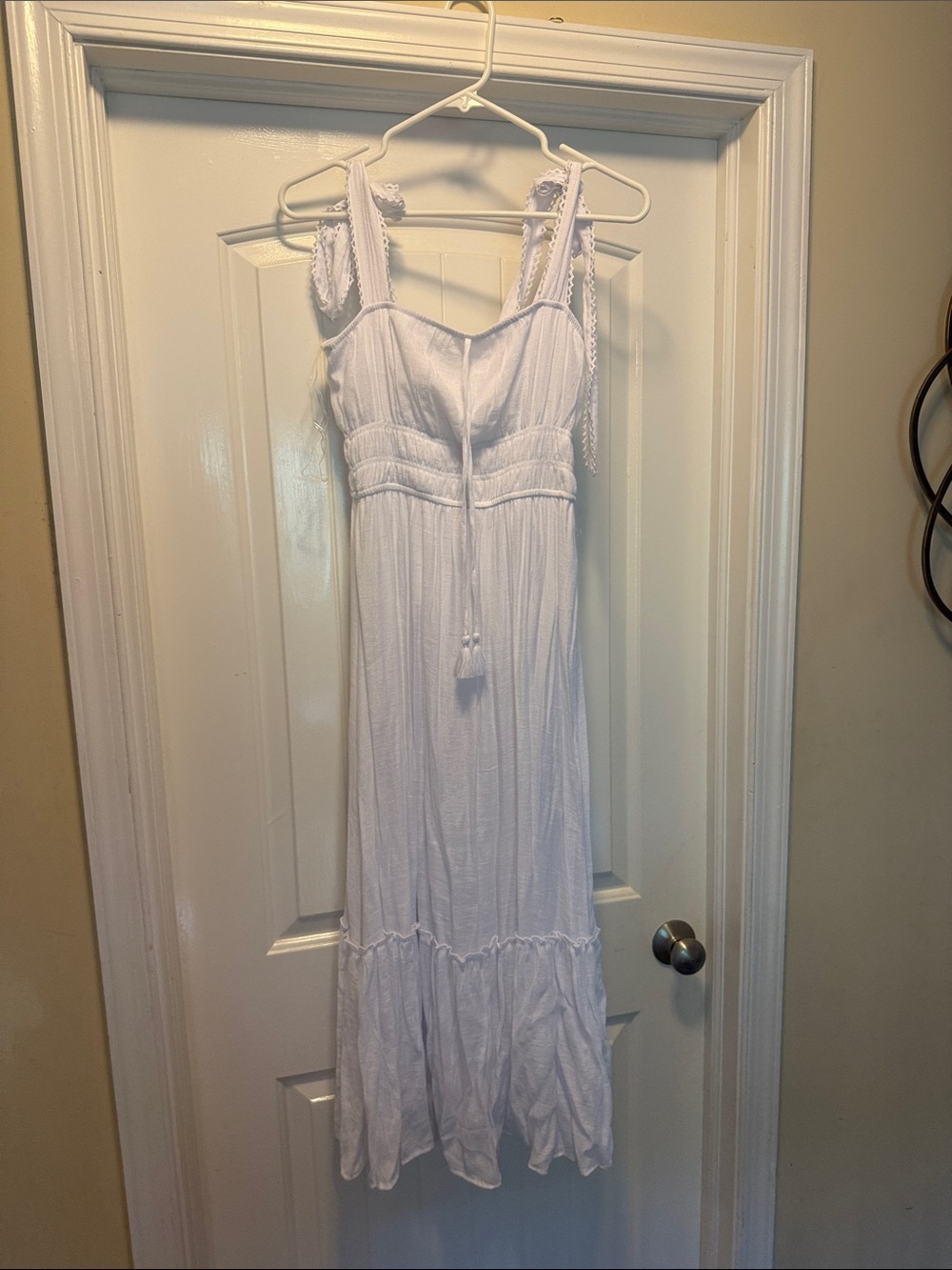 Trixxi White Tie-Shoulder Smocked Maxi Dress